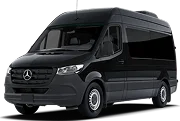 Black Mercedes-Benz executive van in profile view.
